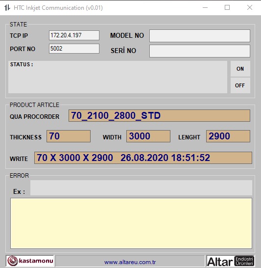 İnkjet yazıcıya ilgili firmanın db kayıtlarında bulunan anlık iş emrine göre mesaj gönderimi
